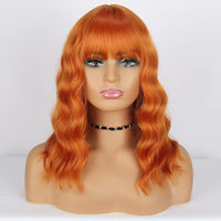 1 x RAW Customer Returns Colorful panda Orange short wavy bob wigs with bangs for women, shoulder length curly synthetic wig, natural hair heat resistant fiber wig 14 inches - RRP €23.17