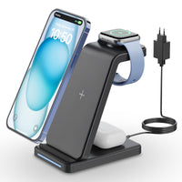 1 x RAW Customer Returns GEEKERA Wireless Charger, 3 in 1 Inductive Charging Station for iPhone 15 14 13 12 11 Pro Max XS XR X 8, Charging Station for Apple Watch Ultra 9 8 6 5 4 3 2 SE, wireless charger for AirPods - RRP €40.33