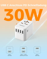 1 x RAW Customer Returns TESSAN 30W USB C Universal Travel Adapter, Universal Adapter with 4 USB A and 1 USB C, Universal Travel Socket, American English Socket Adapter Germany Thailand Australia - RRP €25.2