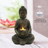 1 x RAW Customer Returns Yeomoo Meditating Buddha Tealight Holder Candle Holder Statue Zen Buddha Figure Decoration with Lotus - Indoor Outdoor Decoration for Home, Garden, Yard, Art Decoration - with a LED Tealight, Resin 1P - RRP €26.98