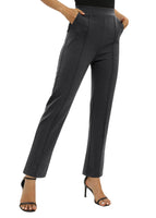 1 x RAW Customer Returns EXCHIC Women s Business Office Straight Leg Work Pants Casual Elastic Waist Pants with Pockets S, Dark Gray  - RRP €30.23