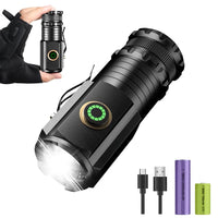 1 x RAW Customer Returns Happy GO Mini Flashlight 3 LED Rechargeable 5000 Lumen Extremely Bright Adjustable Length Tactical Flashlight Small 2 Batteries 5 Light Modes Type-C IPX6 Waterproof for Camping Hiking Fishing Emergencies - RRP €18.98