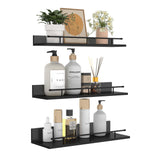 1 x RAW Customer Returns Giftgarden Black Wall Shelf Wooden, Small Floating Shelf Picture Ledge with Black Metal Railing for Living Room, Kitchen, Children s Room, Bedroom or Office - 3 Pieces with Different Sizes - RRP €27.99