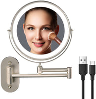 1 x RAW Customer Returns USB Rechargeable Makeup Mirror with Light, Double Sided Makeup Mirror with 1X 10X Magnification, Bathroom Makeup Mirror, 3 Colors, Touch Screen, Dimmable, Extended Arm - RRP €41.54