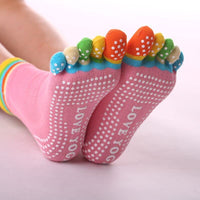 1 x RAW Customer Returns 5 Pairs Girls Women Yoga Socks Colorful Anti-Slip Socks Five Finger Socks Grip Socks Toe Socks Pilates Ballet Fitness Hospital - RRP €21.99