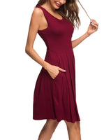 2 x Brand New AUSELILY Women s Sleeveless Pleated Loose Swing Dress with Knee-Length Pockets Wine Red, M  - RRP €51.4