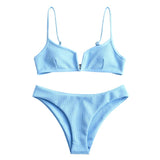 1 x RAW Customer Returns ZAFUL Women s V-Neck Bikini Set, 2-Piece Swimsuit Ribbed Fabric Single Back Knot Color Blue-Model 2, M EU.38  - RRP €36.99