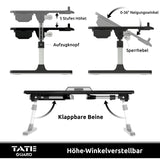 1 x RAW Customer Returns Tate Guard laptop table for bed, adjustable height, tilt angle, laptop table with drawer, foldable legs, sled feet, table top made of PVC leather, compatible with laptops up to 17.3 inches, black - RRP €59.97