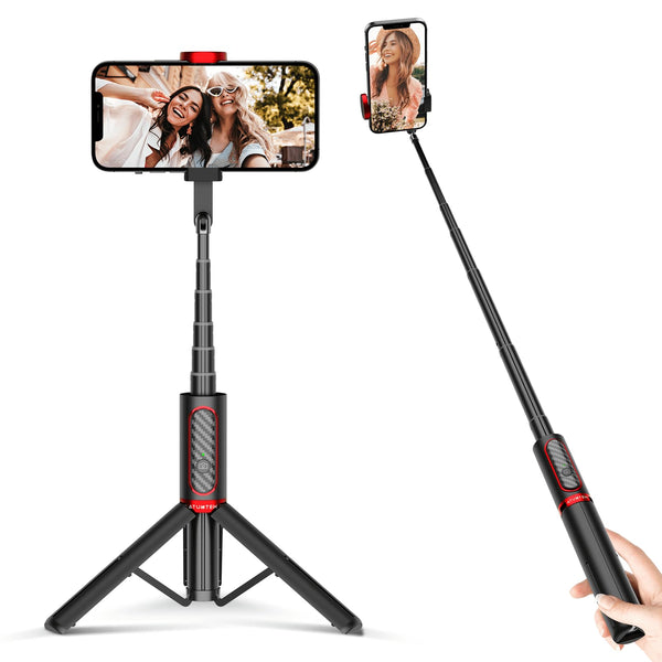 1 x RAW Customer Returns ATUMTEK Bluetooth Selfie Stick, Mini Selfie Stick 3 in 1 Expandable Mobile Phone Tripods Made of Aluminum with Wireless Remote Control Can Be Rotated 360 for iPhone, Samsung, Huawei, Sony and Other Smartphones - RRP €31.12