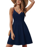 1 x RAW Customer Returns STYLEWORD summer dress women s knee-length V-neck A line navy dresses summer beach dress casual dress with pockets - RRP €34.99