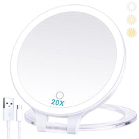 1 x RAW Customer Returns B Beauty Planet cosmetic mirror with lighting 20x, double-sided 1x 20x compact mirror, with adjustable folding handle, cosmetic mirror with magnification, rechargeable, 3 color lights - RRP €33.43