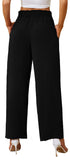 1 x RAW Customer Returns Actcat women s trousers wide loose straight cut palazzo pants high waist stretchy lounge elegant pants with pockets suitable for casual work women s pants summer airy summer pants women loose, black - RRP €32.99