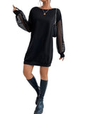 1 x RAW Customer Returns GORGLITTER women s sweater dress pullover long-sleeved sweatshirt dress autumn sweatshirt casual dress with fishnet fabric black L - RRP €31.99