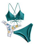 1 x RAW Customer Returns ZAFUL Women s Bikini Set with Adjustable Push Up Bra and Floral Triangle Brief, Green 1, S - RRP €42.99