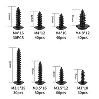 1 x RAW Customer Returns 350 pcs self-tapping screws, black sheet metal screws, wood screws, flat head cross head body screws assortment set, carbon steel cross recess drywall screw, M3 M3.5 M4 M4.8 - RRP €10.81