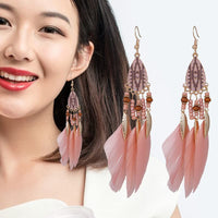 1 x RAW Customer Returns Teardrop Long Earrings, Feather Earrings Ethnic Long Feather Fringe Earrings, Color - RRP €8.99