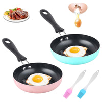 1 x RAW Customer Returns Pack of 2 mini frying pans 12 cm small pan, fried egg pan, mini non-stick pan, egg pan with handle, heat-resistant, non-stick coating, portable pan for camping, cooking, induction cooker blue and pink  - RRP €10.68