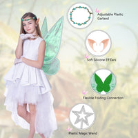 1 x RAW Customer Returns Aomig Fairy Wings Children, Fairy Wings Wreath Tiara, Fairy Wings Adults Elf Ears, Butterfly Wings Children Suitable for Carnival Birthday Cosplay Party Halloween Green  - RRP €18.99