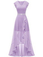 1 x RAW Customer Returns Dressystar V-Neck Evening Dress Long Elegant for Wedding Hi-Lo Wedding Guest Maxi Floral Lace Prom Dress Lavender M - RRP €65.53