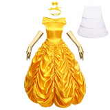 1 x RAW Customer Returns IMEKIS Women s Belle Dress Wedding Festive Dress Off Shoulder Ruffle Maxi Dress Princess Fairy Tale Dress Up Halloween Christmas Carnival Cosplay Party Outfit Adult Classic Costume Yellow XL - RRP €72.43