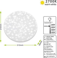 2 x Brand New Lumare LED ceiling light starry sky 24W 2000lm 315mm round 2700K warm white Star decoration glitter effect lamp for living room and children s room - RRP €39.98