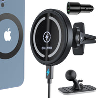 1 x RAW Customer Returns OHLPRO Compatible with Magsafe Charger Car - 36W Fast Charging Magsafe Car Mount with Car Adapter, for iPhone 15 14 13 12 Series, Magnet Car Phone Holder Insert into Dashboard, Black - RRP €34.99