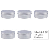 1 x RAW Customer Returns BENECREAT 5 pieces 250 ml aluminum tin jars, round aluminum tin cans, cosmetic containers with screw lids for DIY craft salve candle travel storage-platinum - RRP €18.53