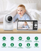 1 x RAW Customer Returns Sebikam baby monitor with camera 5 inch 720P HD screen video baby monitor, 4000mAh battery PTZ 355 baby monitor, VOX mode, night vision, 2-way audio, intercom function, temperature display, lullabies - RRP €89.84