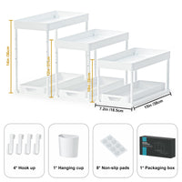 1 x RAW Customer Returns SKYSER 2-Tier Under Sink Shelf Drawer Organizer Liftable Sink Shelf, with 4 Hooks, 8 Non-Slip Pads 1 Hanging Cup Sink Cabinet Shelf Kitchen Organizer 2 Pack, White  - RRP €39.34