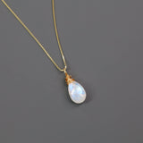 1 x RAW Customer Returns COAI Gift Ideas Women Gold Plated Silver Necklace Made of Gemstones Water Drop Pendant Made of Moonstone Small Pendant - RRP €31.0