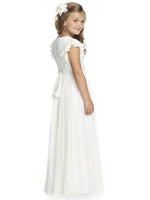 1 x RAW Customer Returns Aibaowedding Boho Long Children s Chiffon Dress with Tie Belt and Short Butterfly Sleeves Vintage Chic A-Line Communion Dresses Bridesmaids Dresses Flower Girl Dresses for Girls Ivory, 8  - RRP €38.32