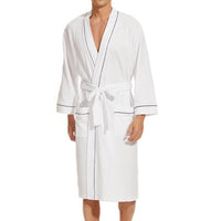 1 x RAW Customer Returns Mnemo Men s Bathrobe Waffle Light Kimono Waffle Dressing Gown Made of Organic Cotton, White, M - RRP €36.56