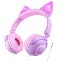 1 x RAW Customer Returns LOBKIN Girls Headphones, Cat Headphones with LED, Kids Headphones, Baby Headphones, Cat Ears Headphones, Wired Headphones for Kids Headphones with Volume Limit 85dB  - RRP €19.97