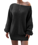 1 x RAW Customer Returns Acramy Women s Off Shoulder Pullover Dress Long Sleeve Knitted Dress One Shoulder Pullover Knitted Jumper Autumn Winter L, Black  - RRP €36.29