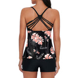 1 x RAW Customer Returns Durio Swimsuit Women Tankini Tummy Control Swimwear Set Two Piece with Swim Trunks Swimsuits Push Up Pink Flowers 38 Tag Size M  - RRP €32.26