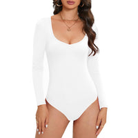 1 x RAW Customer Returns Durio Body Women s Elegant Body Long Sleeve V-Neck Bodysuit Women Sexy Slimming Top Body White L - RRP €23.18