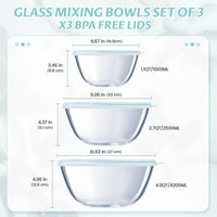 1 x RAW Customer Returns Luvan Glass Mixing Bowl with Lid Set of 3 4.2 L, 2.5 L, 1 L , Large Round Salad Bowls for the Kitchen, Ideal for Storing Food, Cooking, Baking, Preparing, Dishwasher Safe - RRP €40.99