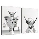 1 x Brand New UGZDEA Animal in the Bathtub Canvas Pictures, Black White Highland Cow Elephant Bathroom Poster Modern Living Room Bedroom Home Decor-without Frame W, 2x30x40cm  - RRP €17.14