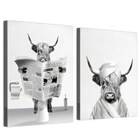 1 x Brand New UGZDEA Animal in the Bathtub Canvas Pictures, Black White Highland Cow Elephant Bathroom Poster Modern Living Room Bedroom Home Decor-without Frame W, 2x50x70cm  - RRP €29.99