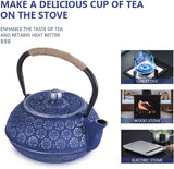 1 x RAW Customer Returns Webao cast iron teapot with stainless steel strainer, 1000ml tea pot tea kettle for loose tea, blue cherry blossom - RRP €39.86