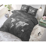 1 x RAW Customer Returns Sleep Time 100 Cotton Bed Linen, Grey, World Map, 200 x 220 cm, with 2 Pillowcases 60 x 70 cm - RRP €29.95