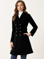 1 x RAW Customer Returns Allegra K Women s Winter Coat Double Breasted Flat Collar Belt Pockets Coat Black XL - RRP €88.73