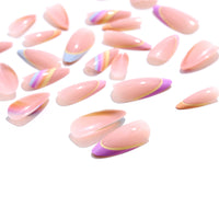 7 x Brand New Sethexy Wavy Line Fake Nails Abstract Oval Stick Nails Pink Fake Nails 24pcs Acrylic Art Press on Nail Tips for Women and Girls - RRP €67.62