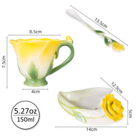 1 x Brand New Winverty 150 ml rose cup, rose cup, coffee cup, tea cup, mulled wine cup, flower cup, ceramic cup, porcelain cup, with saucer and spoon yellow  - RRP €22.18