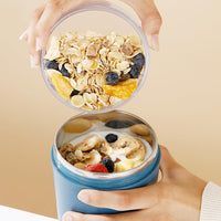 1 x RAW Customer Returns Bugucat cereal cup to go, yoghurt cup to go 150ML 500ML, leak-proof yoghurt to go, lunch pot with spoon, fruit container salad cup for on the go, stainless steel porridge to go, porridge to go, green - RRP €16.98