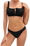 1 x Brand New SHEKINI Women s Bikini Set Ruffled Drawstring Lace Up Adjustable Shoulder Strap Halter Neck Bikini Top Two Piece Swimsuit Low Waisted Triangle Bikini Bottoms L, Black  - RRP €33.26