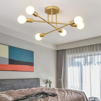 1 x RAW Customer Returns Retro Metal Sputnik Chandelier Semi-Flushlight Industrial Ceiling Light E27 Modern Gold 6 Lights Brass Plating Ceiling Light for Living Room Bedroom Gold-1  - RRP €39.34