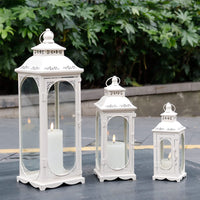 1 x RAW Customer Returns TRIROCKS Set of 3 Vintage Candle Lanterns 26 35 50cm H Decorative Outdoor Lantern Metal Candle Holder for Home Living Room Garden Yard Parties Indoor and Outdoor Events White  - RRP €98.35