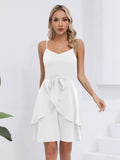 1 x RAW Customer Returns Missufe Casual Dress Summer Dress Tie Short Dresses Women Swing Spaghetti Straps Ruffle Mini Dress White, Medium  - RRP €47.99