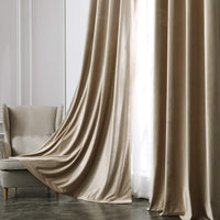 1 x RAW Customer Returns MIULEE Beige Velvet Curtain Eyelets Set of 2 140X245, Opaque Curtains Velvet for Decoration Bedroom Living Room, Beautiful Soft Curtain Blackout Velvet Curtains, Blackout Velvet Curtains Opaque - RRP €52.36